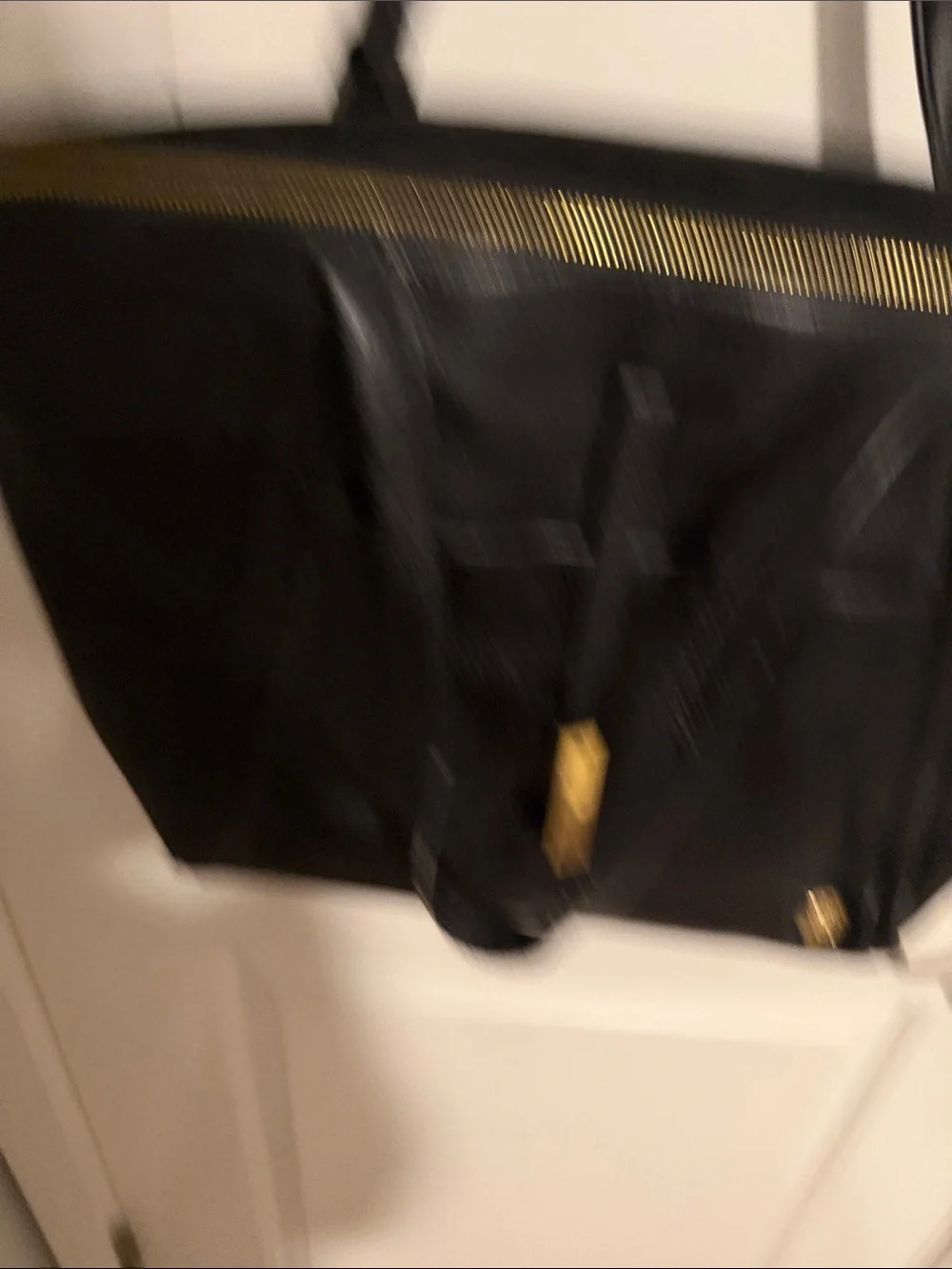 Vince Camuto Black Pebbled Leather Tote with Gold Logo